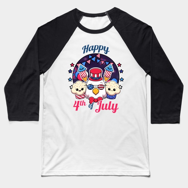 Happy 4th of July Baseball T-Shirt by TheMaskedTooner